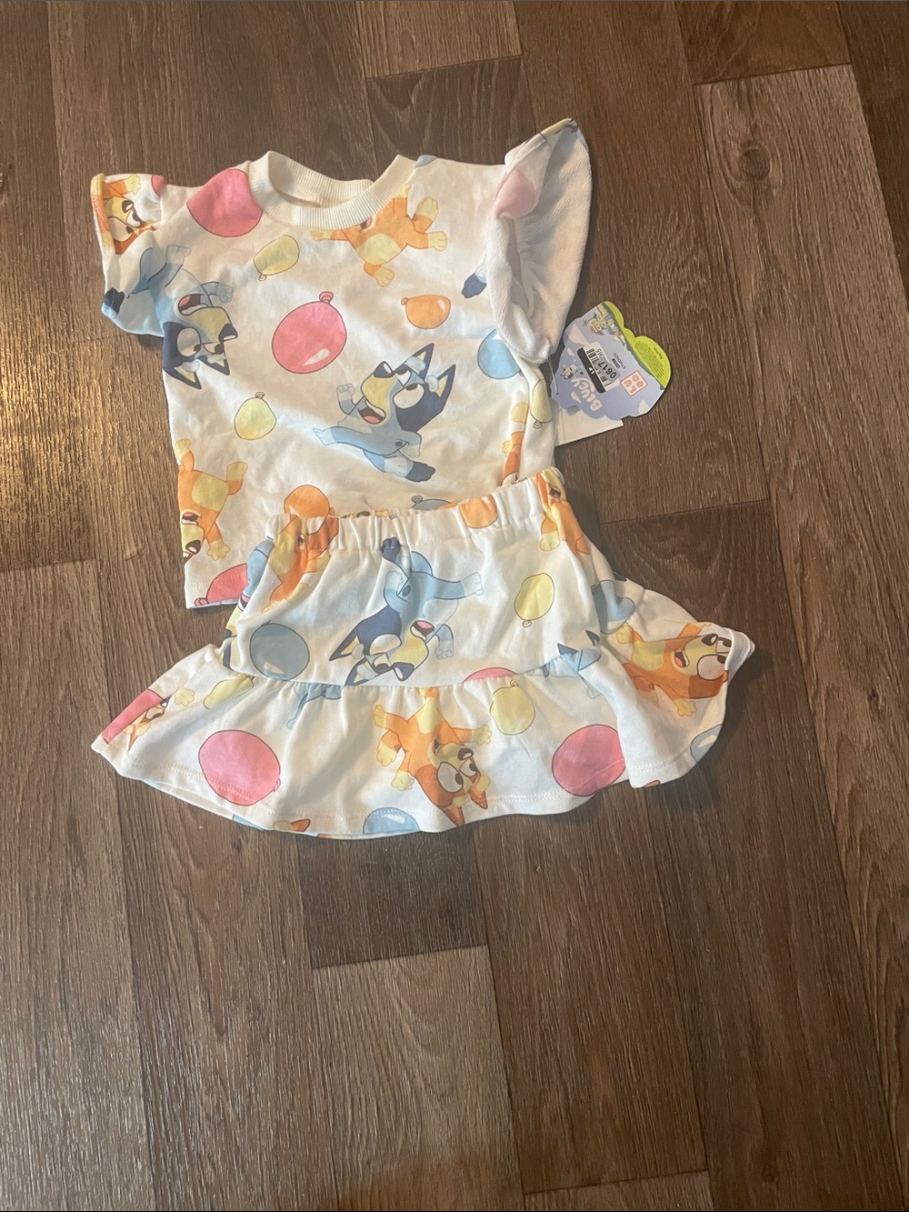 Lucy Cute Cartoon Balloon Two-Piece Set - White with Pink, Yellow, Orange, Blue
